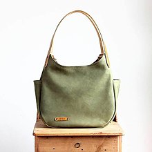 Veľké tašky - Kožená "HOBO" kabelka *OLIVE* - 16549454_