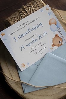 Papiernictvo - Pozvánka na narodeninovú oslavu - Modrá & macko - 16550118_