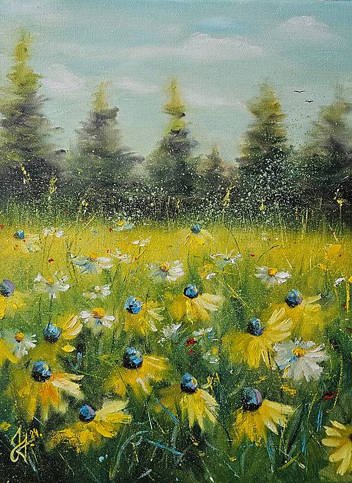 Obrazy - Obraz "Rudbekie pri lese"-olejomaľba, plátno, 30x40 cm - 16549041_