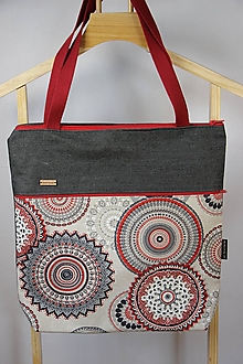 Nákupné tašky - Taška riflová, červené mandaly - 16551480_
