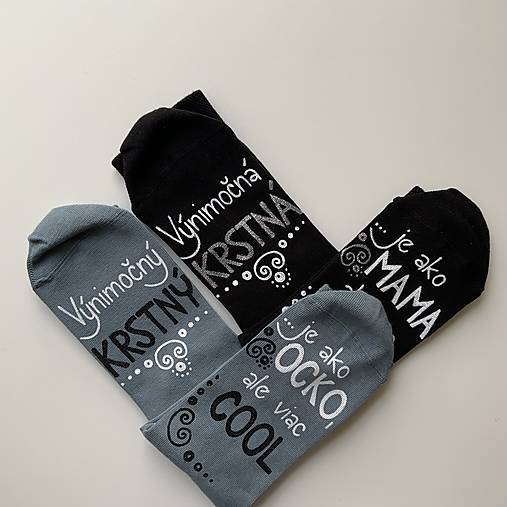 Maľované ponožky pre KRSTNÚ/KRSTNÉHO, ktorí sú výnimoční a COOL (čierne + sivomodré)