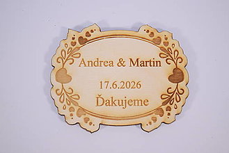 Darčeky pre svadobčanov - Svadobná  drevená magnetka gravírovaná 0028 - 16551918_