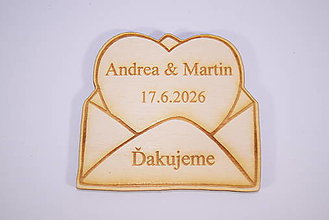 Darčeky pre svadobčanov - Svadobná  drevená magnetka gravírovaná 0034 - 16551946_