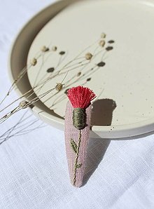 Ozdoby do vlasov - Ružové snenie - vyšívané ľanové sponky  (Sponka s ružovým rozvitým kvetom) - 16551038_