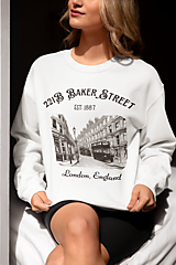 Mikiny - Literárna mikina 221B Baker Street / Sherlock Holmes - v angličtine (Biela) - 16552418_