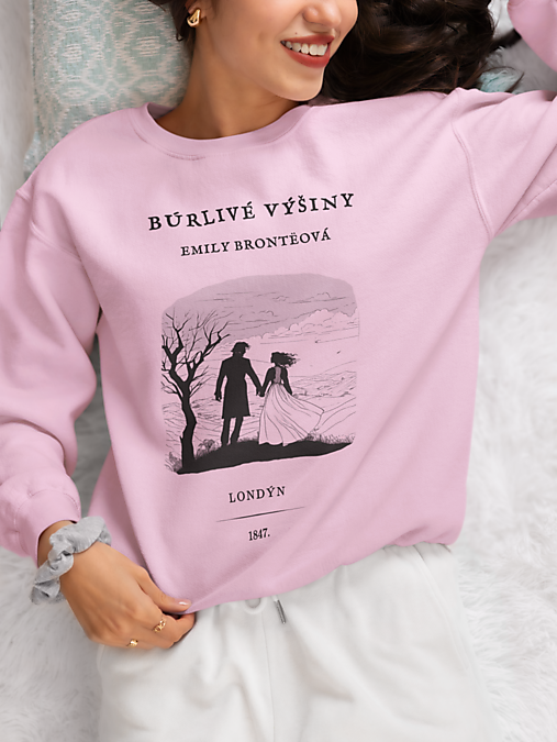 Mikiny - Literárna mikina Búrlivé Výšiny / Emily Bronte - v slovenčine (Ružová) - 16551286_