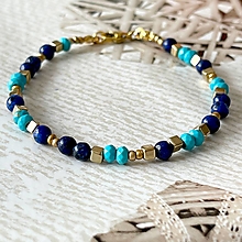 Náramky - Luxury Tyrkenite and Lapis Lazuli Bracelet Stainless Steel / Náramok tyrkenit, lazurit, oceľ E008 - 16554746_
