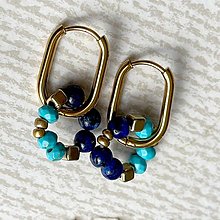 Náušnice - Tyrkenite and Lapis Lazuli Steel Gold Earrings / Náušnice lapis, tyrkenit, oceľ E008 - 16554787_