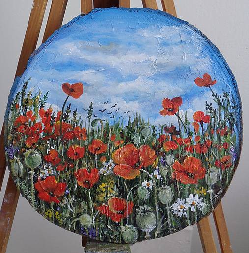 Obrazy - Vlčie maky...(na dreve) - 16555697_