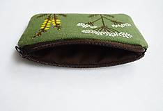 Peňaženky - Mini peňaženka (+zadný zips) - Kvety na zelenej (ručna maľba) - 16554837_