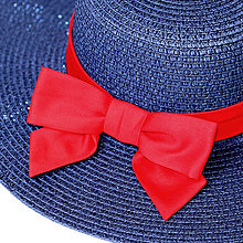 Čiapky, čelenky, klobúky - Polly - tmavo modrý slamený klobúk s výberom stuhy (červená) - 16556142_