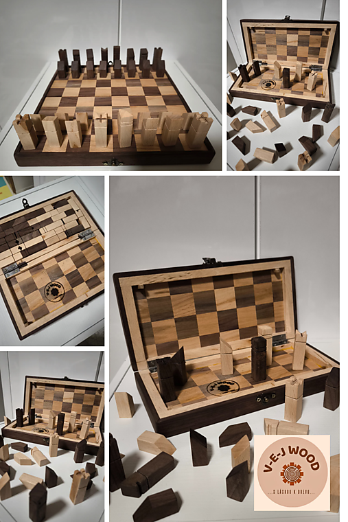 Drevený šach s drevenými figúrkami