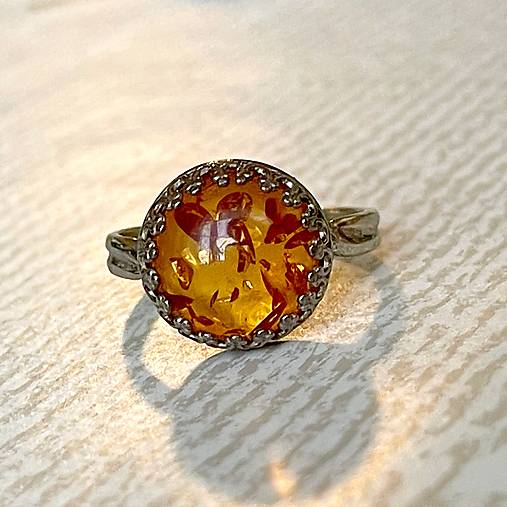 ZĽAVA 20% Filigree Amber Ag925 Silver Ring  / Strieborný filigránový prsteň s jantárom E034