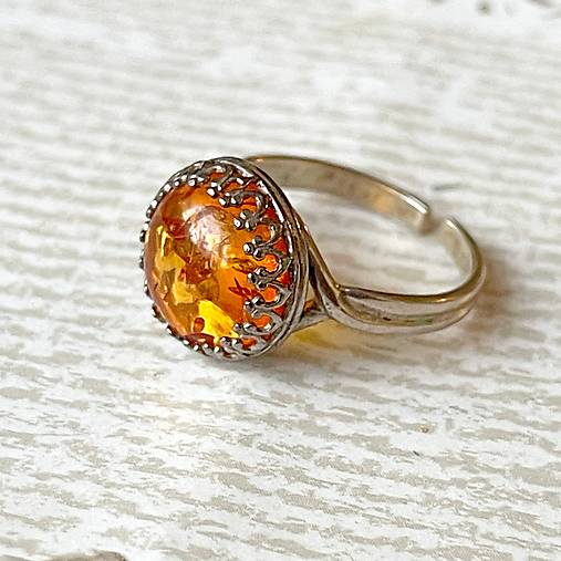 ZĽAVA 20% Filigree Amber Ag925 Silver Ring  / Strieborný filigránový prsteň s jantárom E034