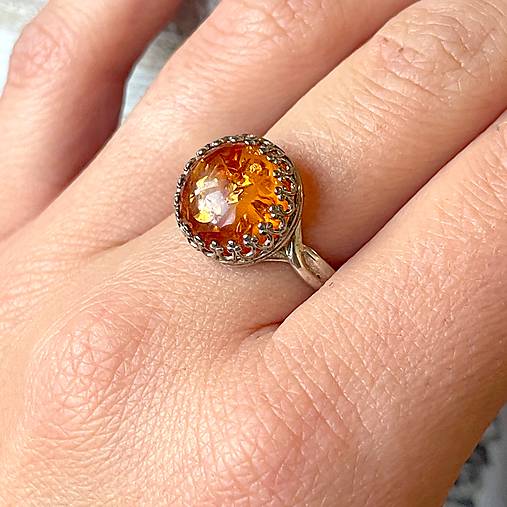 ZĽAVA 20% Filigree Amber Ag925 Silver Ring  / Strieborný filigránový prsteň s jantárom E034