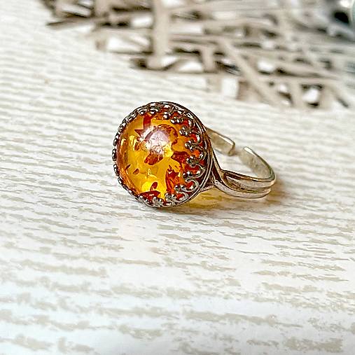 ZĽAVA 20% Filigree Amber Ag925 Silver Ring  / Strieborný filigránový prsteň s jantárom E034