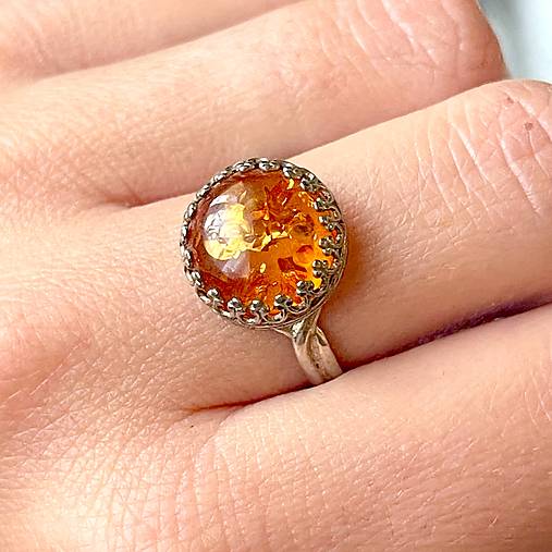 ZĽAVA 20% Filigree Amber Ag925 Silver Ring  / Strieborný filigránový prsteň s jantárom E034