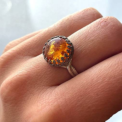 ZĽAVA 20% Filigree Amber Ag925 Silver Ring  / Strieborný filigránový prsteň s jantárom E034