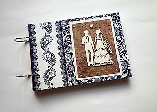 Papiernictvo - Romantická kniha hostí - svadobný album Modrotlač folk A5 - 16556837_
