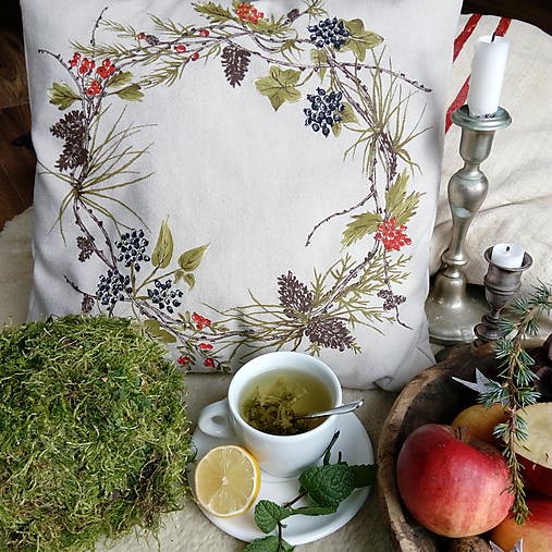 Úžitkový textil - Vankúš - veniec bobuľovín (50x50cm) - 16556423_