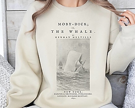 Mikiny - Literárna mikina Moby Dick / Biela Veľryba, Herman Melville - v angličtine (Béžová) - 16558399_