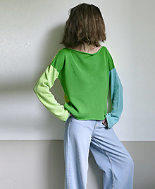 Svetre a kardigány - pulover-buretový hodváb,zeleno-žltý - 16557158_