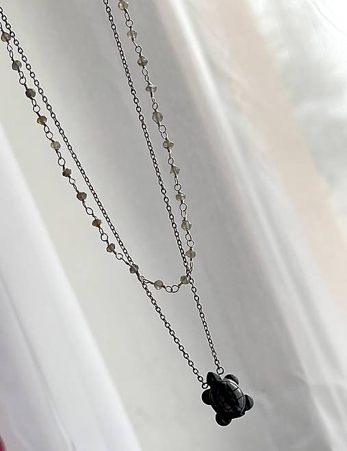 Steel Hematite Turtle Necklace / Oceľový náhrdelník s korytnačkou - hematit E035