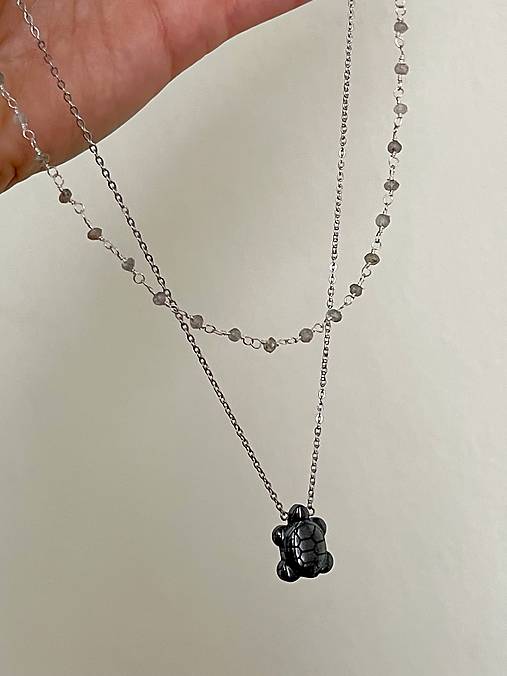 Steel Hematite Turtle Necklace / Oceľový náhrdelník s korytnačkou - hematit E035