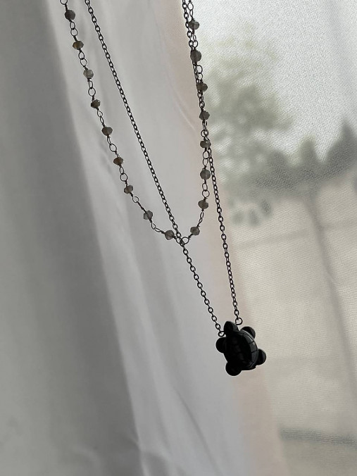 Steel Hematite Turtle Necklace / Oceľový náhrdelník s korytnačkou - hematit E035