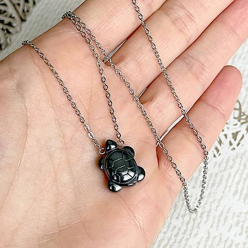 Steel Hematite Turtle Necklace / Oceľový náhrdelník s korytnačkou - hematit E035