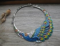 Náhrdelníky - Masívny náhrdelník páv (!! Rezervovaný !!! modrý - základ platina, č. 3991) - 16559245_