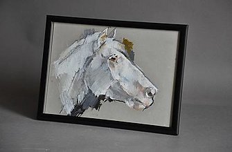 Kresby - Portrét bieleho koňa - maľba - 16560083_