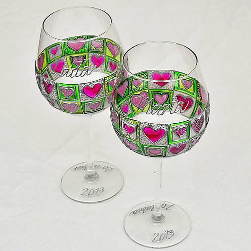 Nádoby - Skleněné číše velké (svatební) (Zelená) - 16559832_