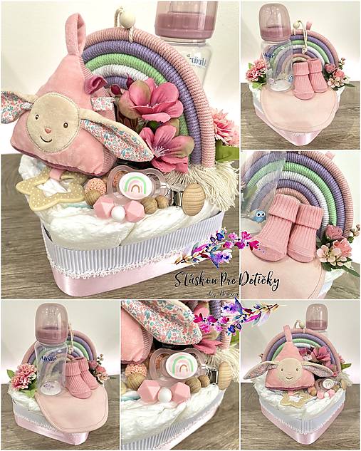 Plienková torta / darčekový košíček pre bábätko - ružový