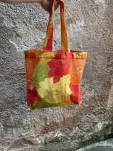 Nákupné tašky - Plátená nákupná taška z bavlny s oranžovými kvetmi - 16561063_