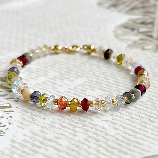 Mix Gemstones Bracelet AG925 AU585 / Náramok mix minerálov rondelky, AG925, pozlátený E036