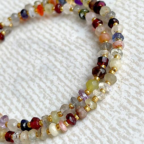 Mix Gemstones Necklace AG925 AU585 / Náhrdelník mix minerálov rondelky, AG925 pozlátený E036