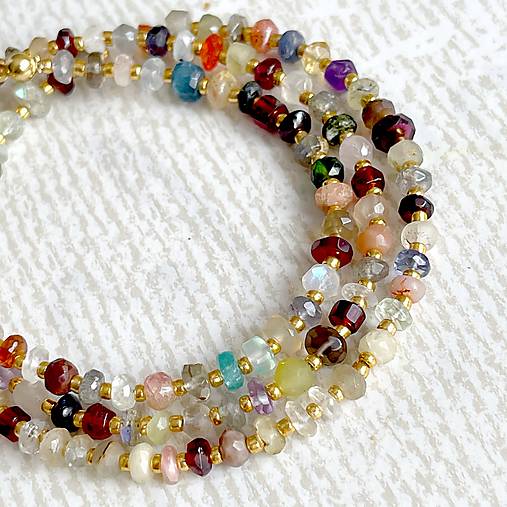 Mix Gemstones Necklace AG925 AU585 / Náhrdelník mix minerálov rondelky, AG925 pozlátený E036