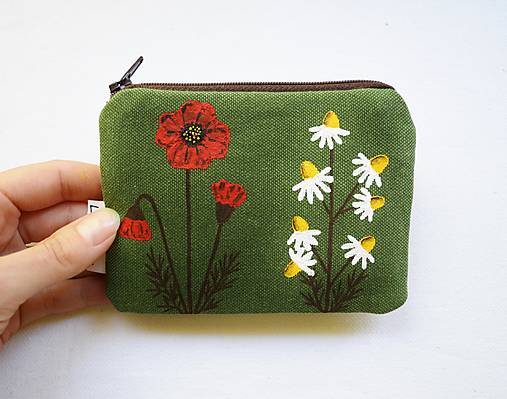 Mini peňaženka (+zadný zips) - Maky a Harmanček (ručna maľba)