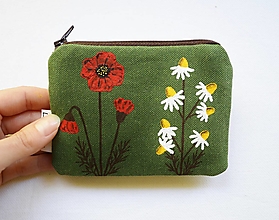 Peňaženky - Mini peňaženka (+zadný zips) - Maky a Harmanček (ručna maľba) - 16563072_
