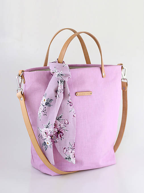 Veľká elegantná kabelka z exkluzívneho nepremokavého ľanu, letná kabelka ružovej farby "Orchidea"