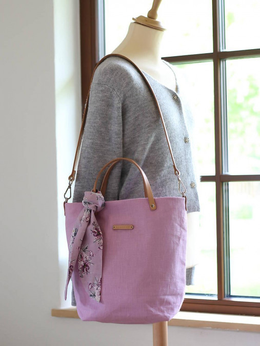 Veľká elegantná kabelka z exkluzívneho nepremokavého ľanu, letná kabelka ružovej farby "Orchidea"