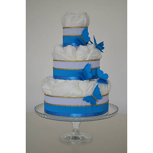 Plienková torta s motýľmi - modrá