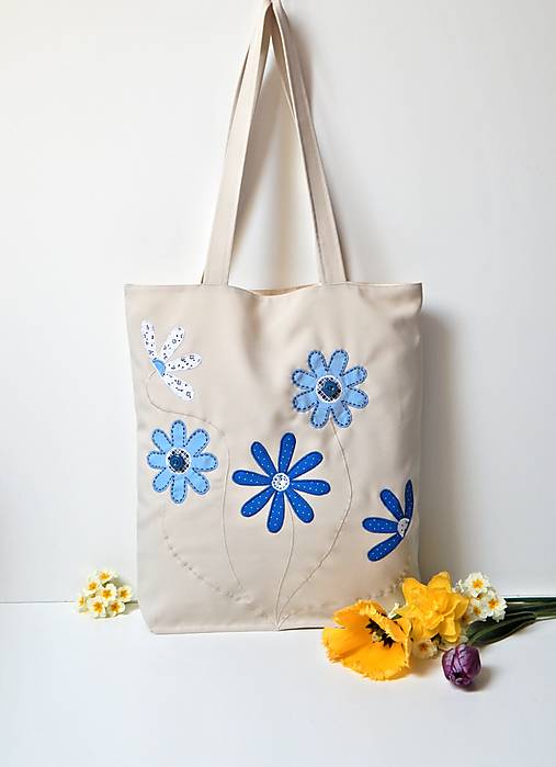 Nákupné tašky - Nákupná taška - s modrými kvetmi - 16561940_