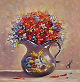 Obrazy - Obraz "Červené kvety v džbáne" - olejomaľba, plátno, 30x30 cm - 16561807_