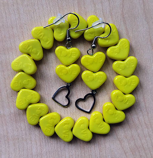 Sada náramek + náušnice srdce (Žlutá)