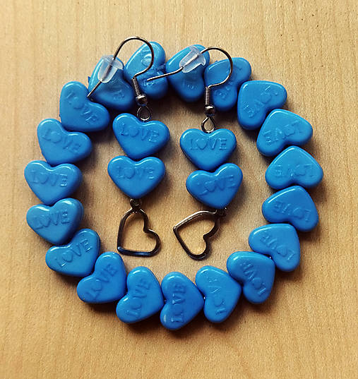 Sada náramek + náušnice srdce (Modrá)