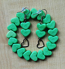 Sady šperkov - Sada náramek + náušnice srdce (Zelená) - 16564283_