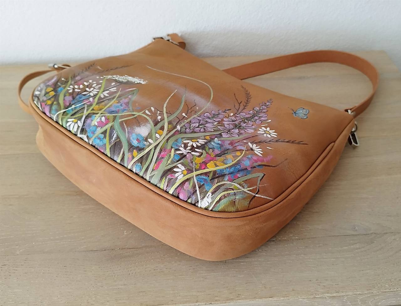 PAULA "Meadow2" kožená kabelka s vypaľovaným obrázkom