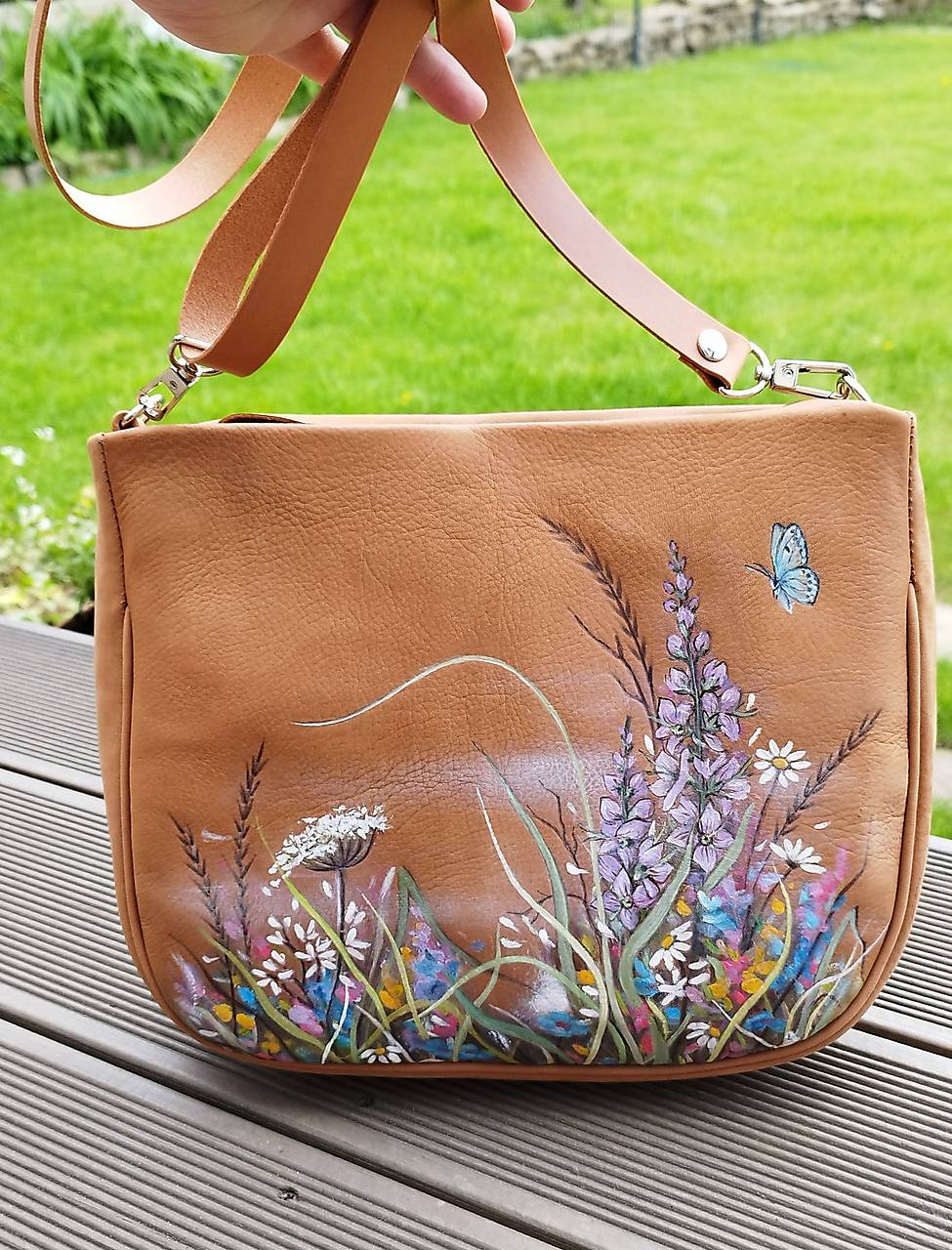 PAULA "Meadow2" kožená kabelka s vypaľovaným obrázkom